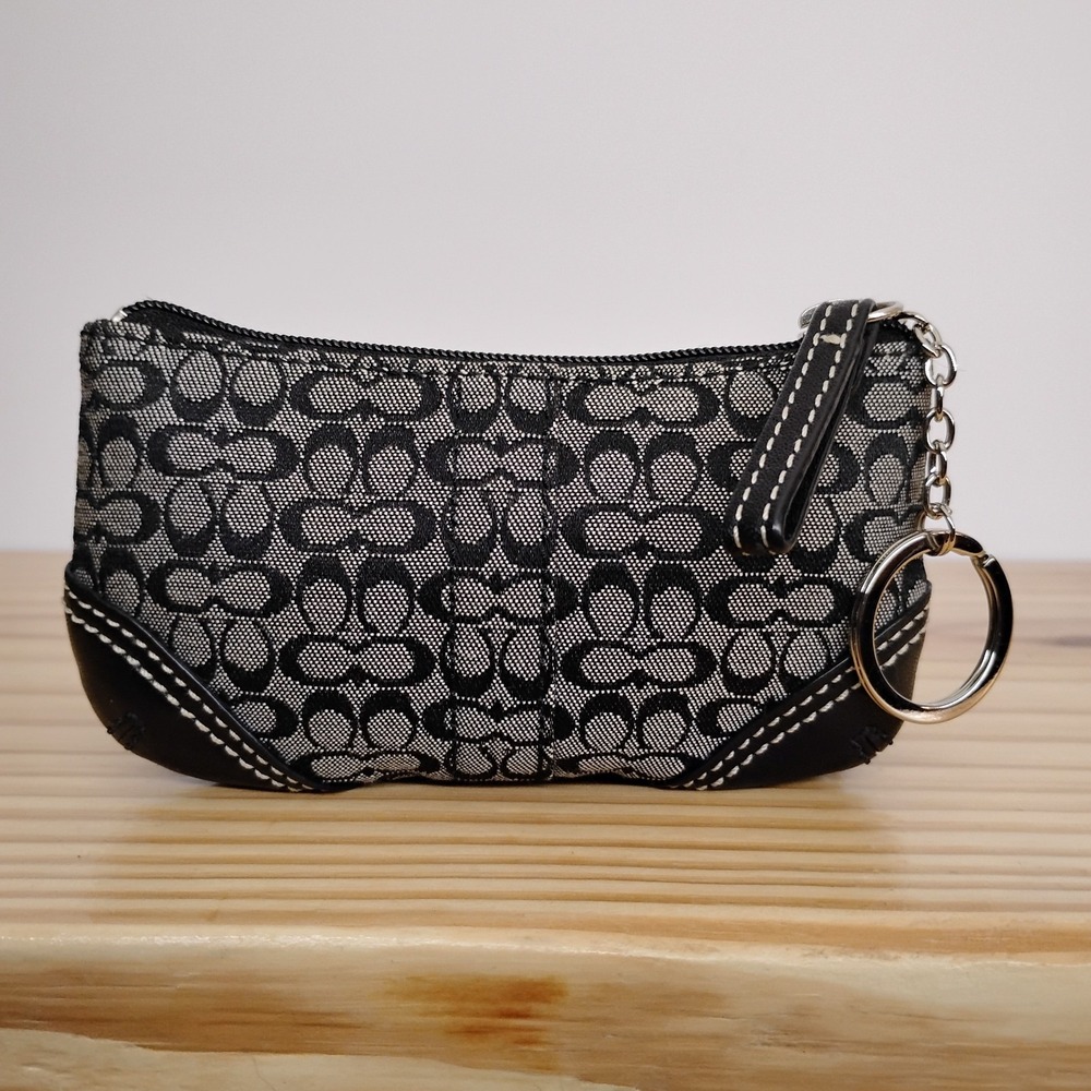 COACH VTG Signature Mini Soho Coin Purse Black Leather Keychain Bag Charm Y2K